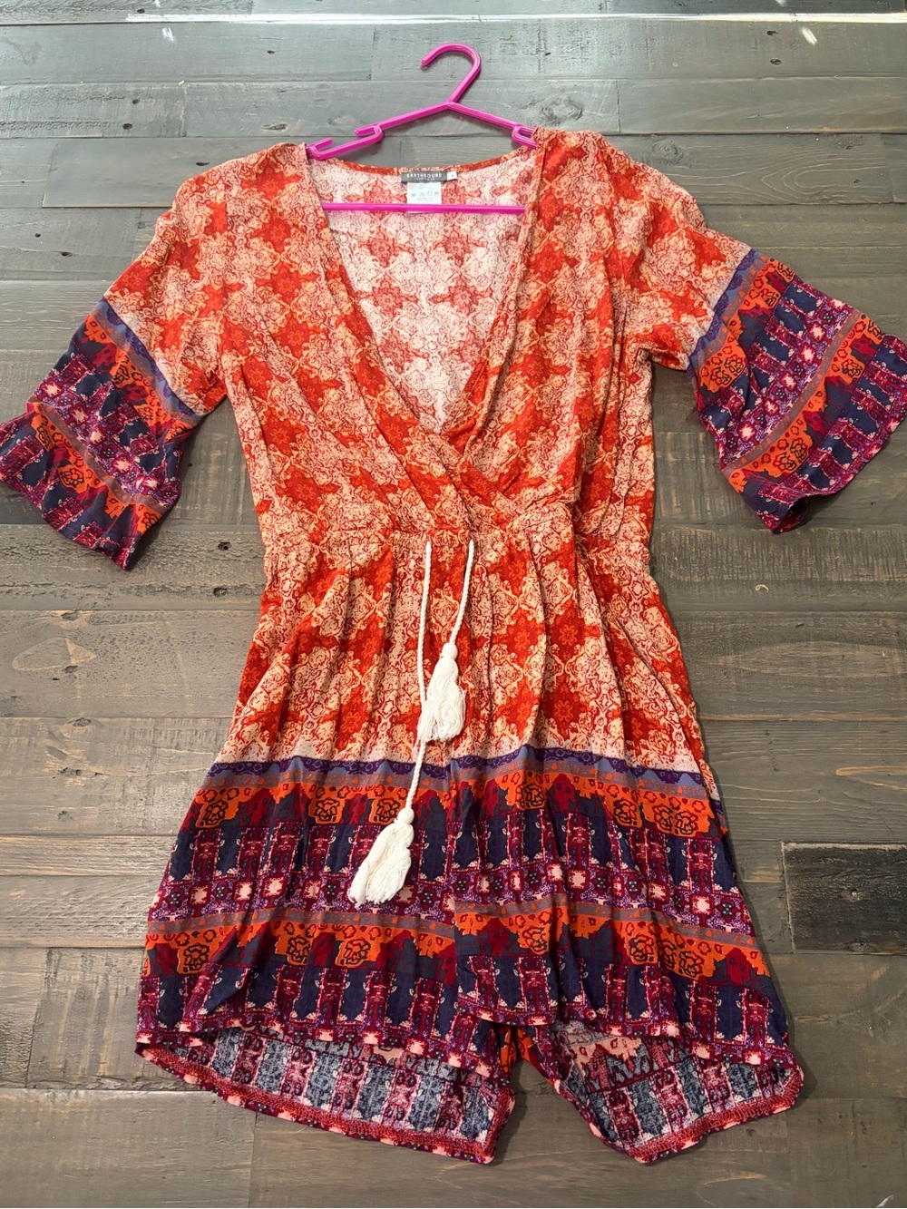 Earthbound Trading Co. women’s boho mixed-print romper in size Small